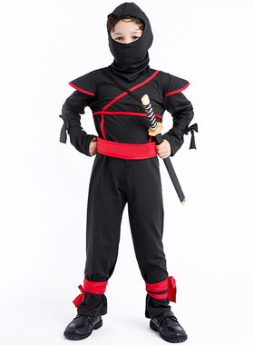 六一儿童节蒙面勇士cosplay服万圣日本黑色忍者武士角色扮演服装
