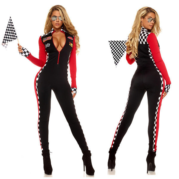 万圣节弹力性感车模服赛车服拉拉队舞台表演服装夜店情趣连体衣