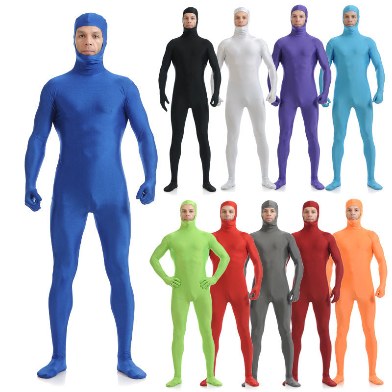 纯色黑色莱卡紧身衣 zentai 包头开脸连体衣 COSPLAY战队打底衣