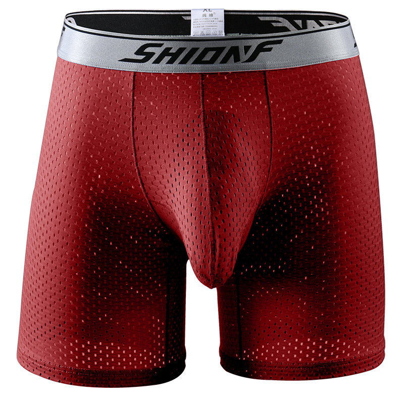 男士枪弹分离式大码四角长裤头防磨腿运动内裤冰丝网眼透气平角裤