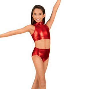 男孩舞蹈服低腰涂胶烫金三角短裤运动体操女孩漆皮打底短裤表演服