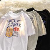 ins宽松潮牌卡通上衣情侣装 100%纯棉日系复古短袖 t恤男女宽松夏季