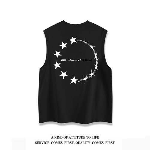 聚群宽松夏季圆领纯棉背心