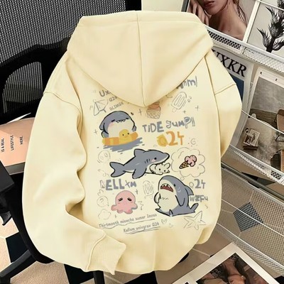 银狐绒聚群韩版宽松连帽卫衣