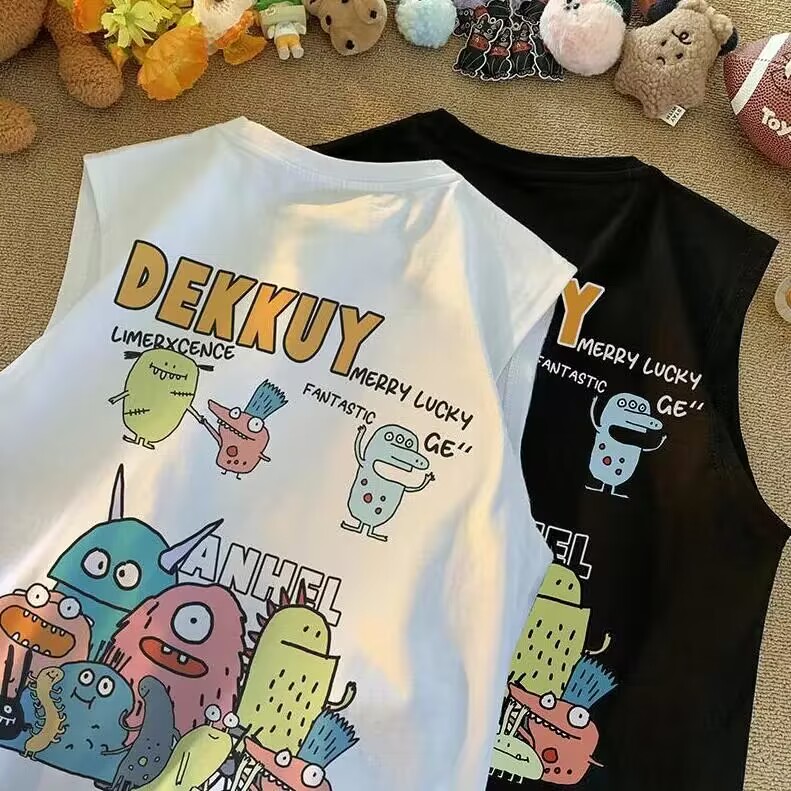 聚群宽松夏季圆领纯棉背心