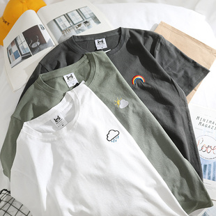 重磅纯棉ulzzang宽松t恤男短袖夏季原宿bf风学生情侣半袖上衣男女