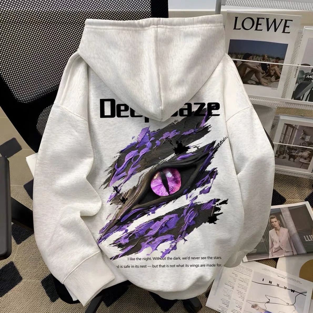 银狐绒秋冬季高街恶魔之眼连帽卫衣情侣装休闲宽松ins潮流上衣男