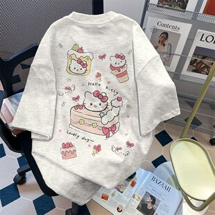 ins休闲夏季 t恤情侣装 宽松上衣男 潮流凯蒂猫印花短袖 重磅纯棉韩版