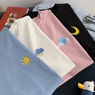 纯棉夏季港风百搭ulzzang短袖T恤男女宽松圆领休闲半袖班服上衣潮