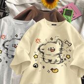 ins百搭洋气宽松上衣男女 t恤情侣款 重磅纯棉夏季 可爱小狗印花短袖