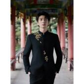 春秋新中式 西服外套男复古痞帅高级感西服潮 重工刺绣玉兰花中山装