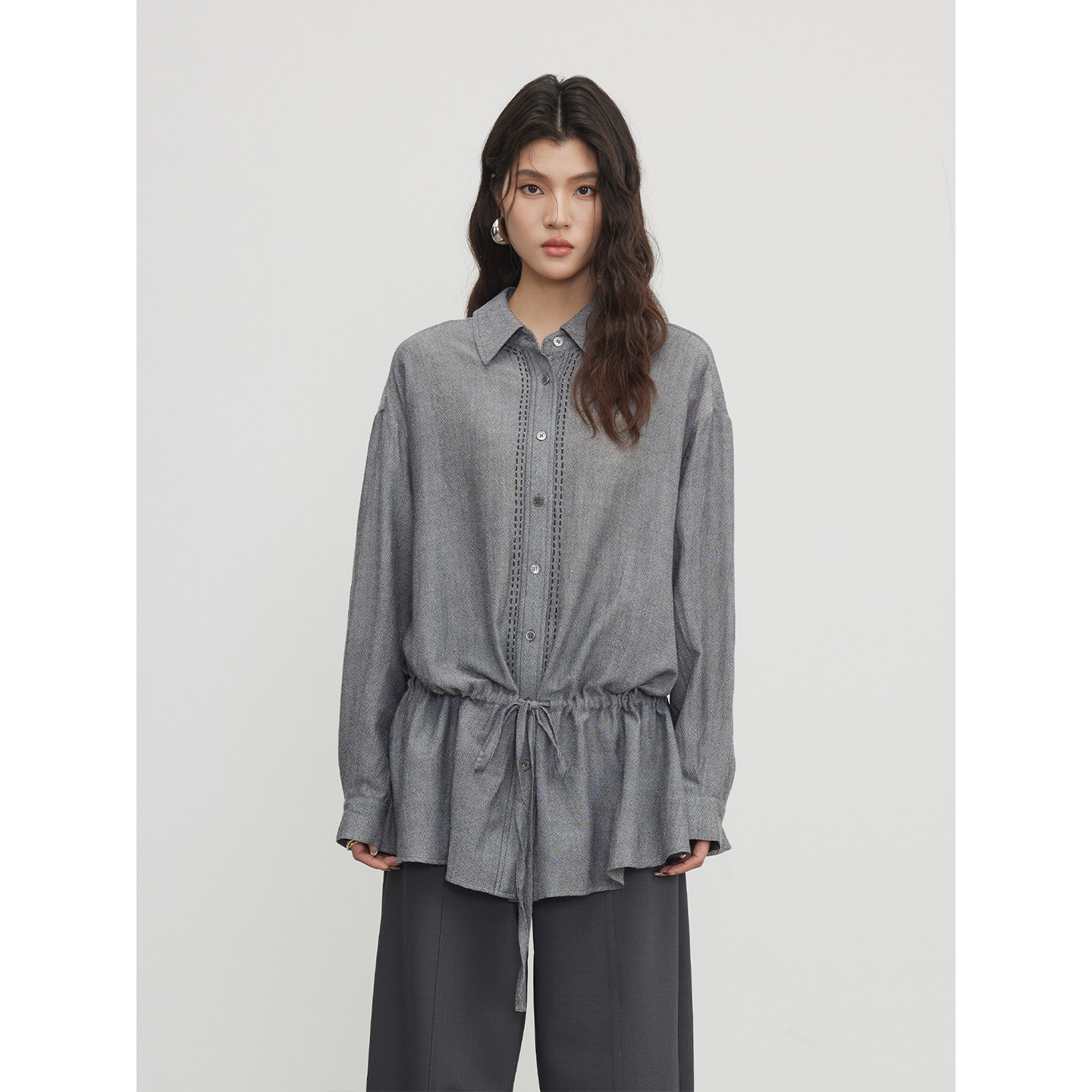KEARA 柏林灰系带衬衫女春季小众设计感内搭衬衣通勤显瘦长袖上衣