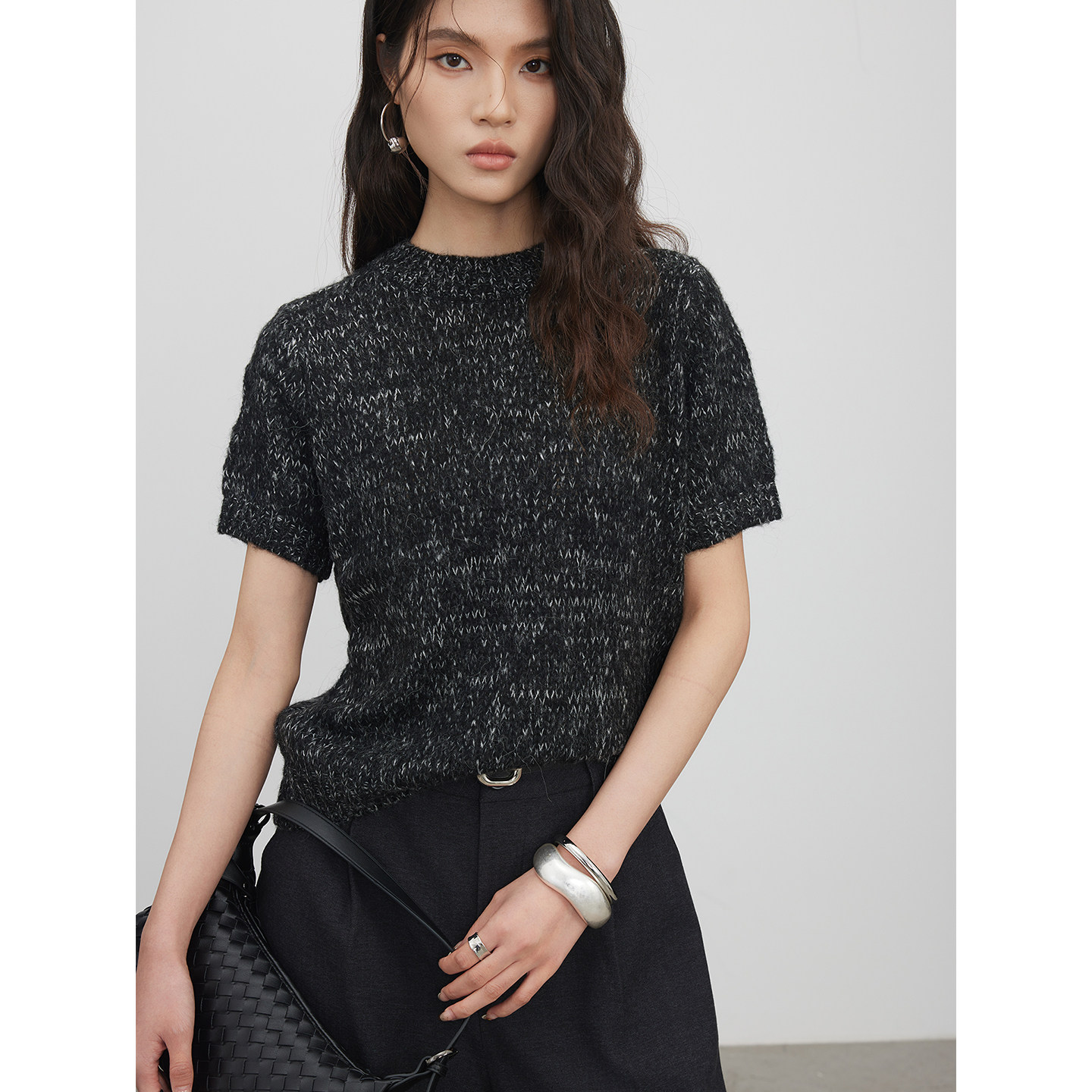 KEARA 深花灰圆领正肩短袖针织衫女春温柔风宽松短款半袖毛衣上衣,女装/女士精品,毛衣,淘宝优惠券,粉丝福利购,淘宝优惠卷