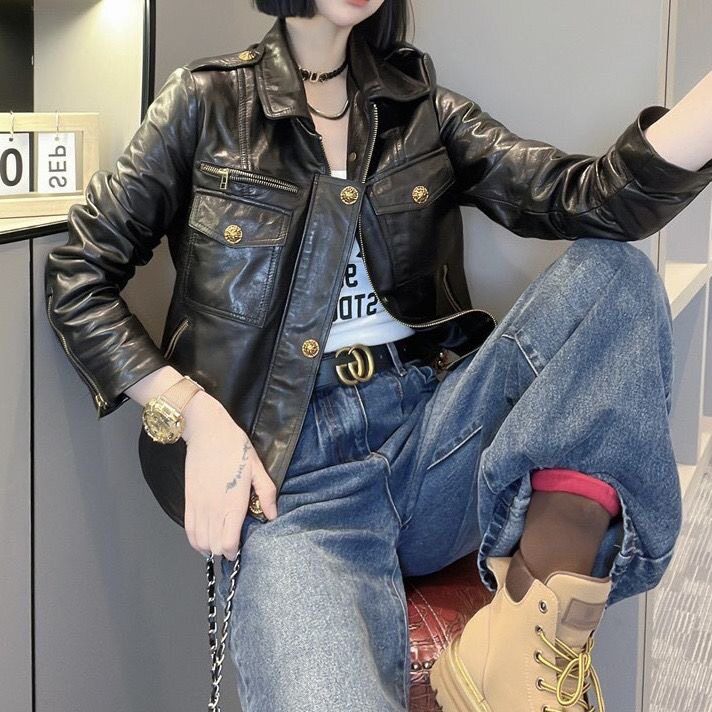 宽松通勤常规机车皮衣