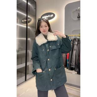 2025秋冬新款真皮羽绒皮衣女中长款皮毛一体领子反绒皮外套
