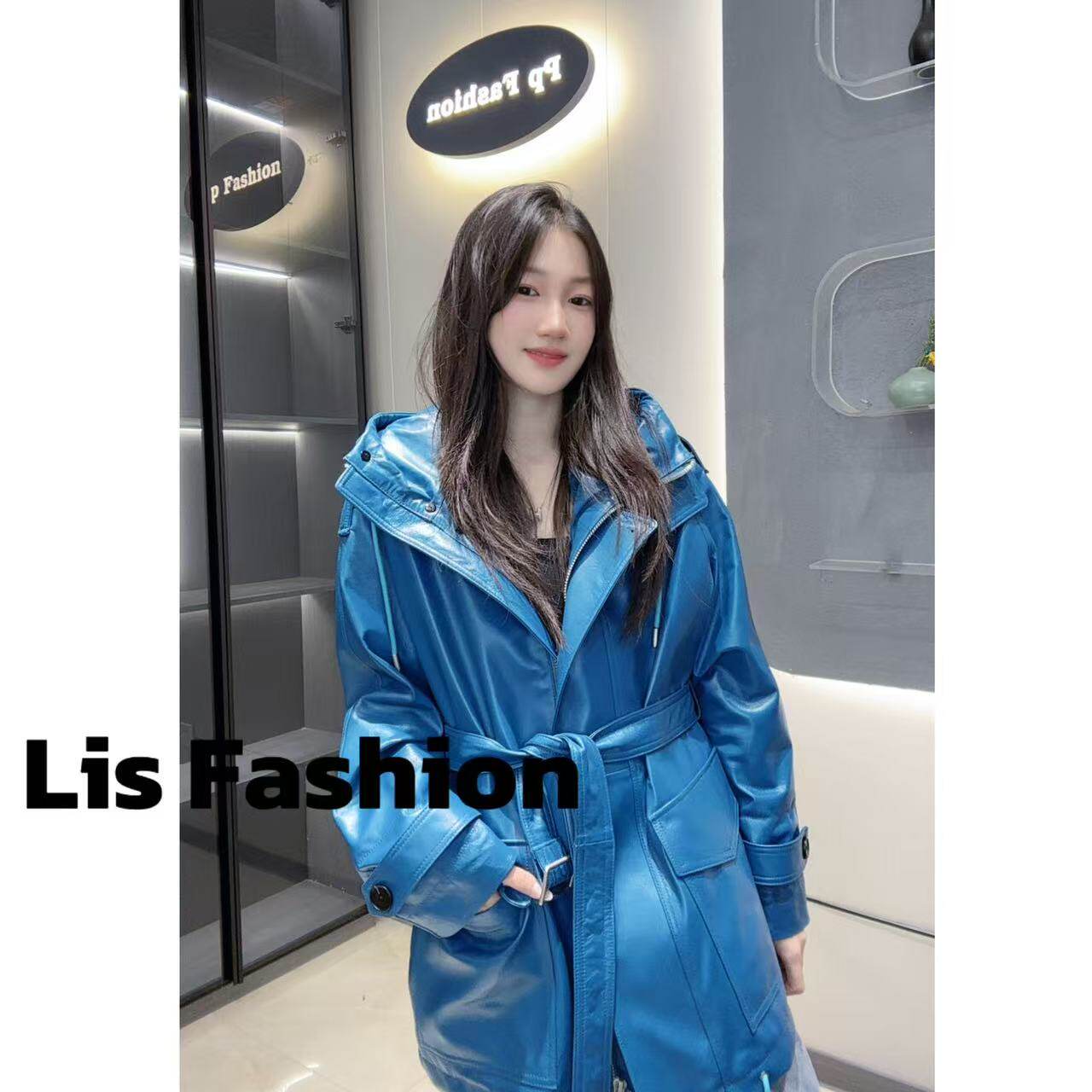 秋冬新款真皮皮衣女连帽中长款腰带净版休闲绵羊皮百搭风衣外套