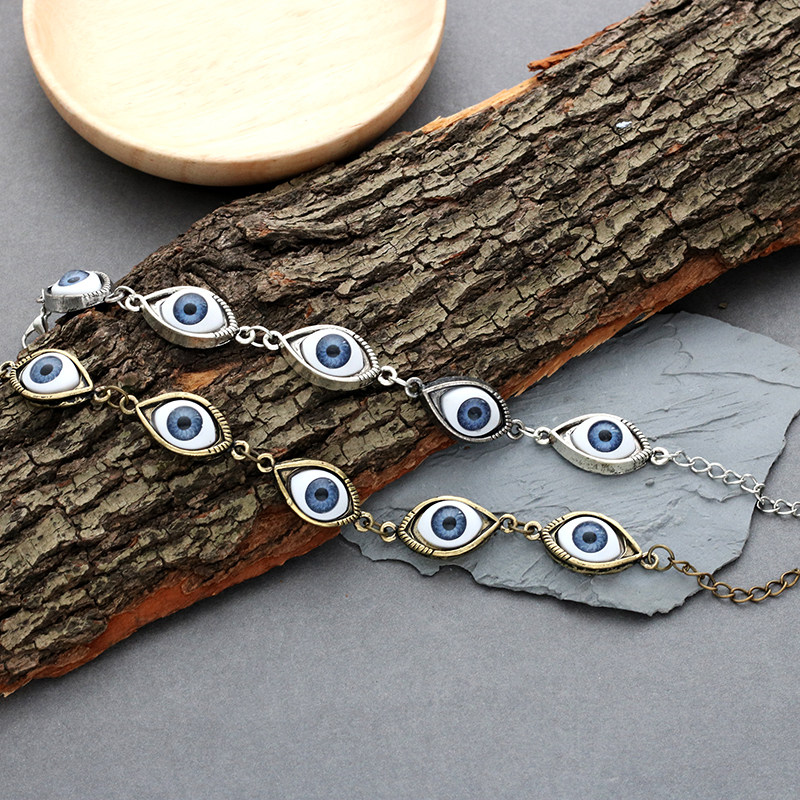 欧美复古个性朋克风恶魔之天使的 蓝眼睛手链眼珠手链男女配饰