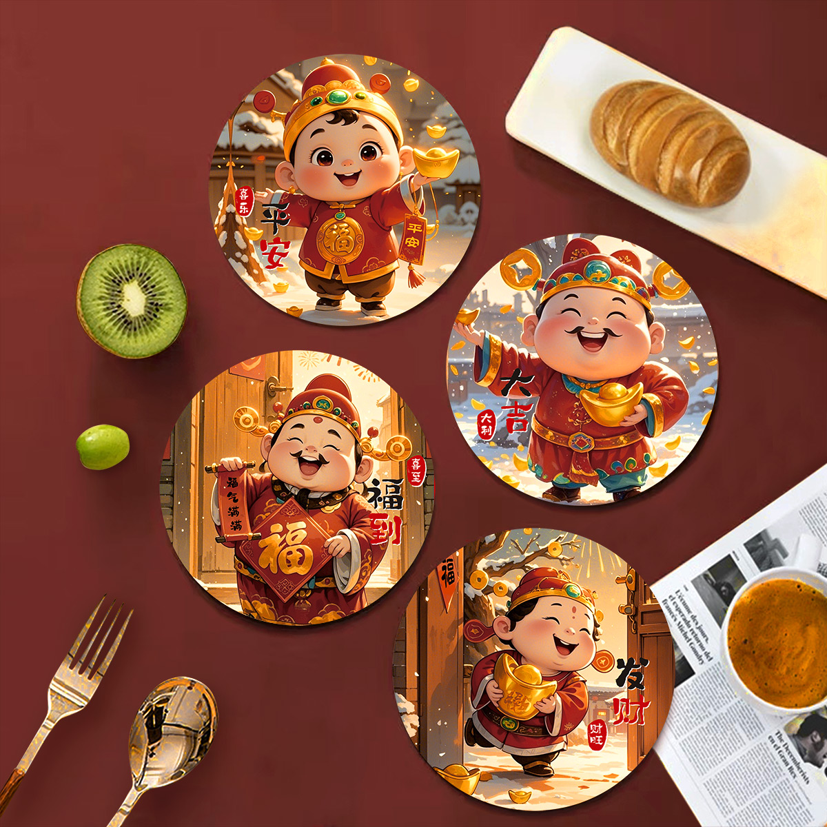 新年乔迁创意文化杯垫桌面隔热垫防水防油防烫硅藻泥碗盘餐具垫子