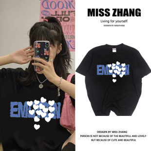 chic韩版超好看情侣正肩短袖t恤女宽松简约情侣纯色纯棉半截袖