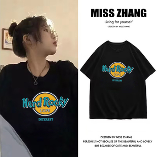 oversize大码纯棉短袖t恤女宽松ins潮原宿风半袖chic复古港味上衣