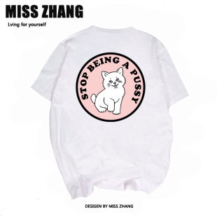 潮牌贱猫猫咪韩国ulzzang原宿bf风可爱日系卡通短袖T恤女韩版宽松