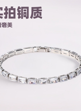 跨境欧美实拍铜质高级轻奢单排水晶手串女锆石微铜镶网球手链