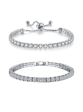 欧美跨境热销网球手链铜微镶白水晶锆石女式超闪轻奢手串厂家