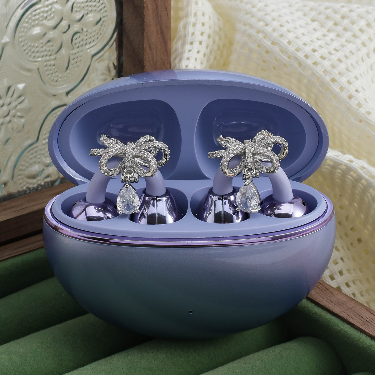 适用于freeclip耳机钻扣满钻蝴蝶结水滴耳夹扣小众甜美高级感