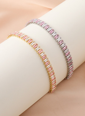 欧美跨境网红水晶手串满钻彩钻锆石单排超闪亚马逊饰品网球手链