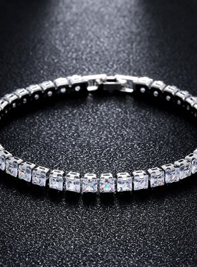 跨境热销爆闪合成微镶锆石4X4方锆石网球手链小众设计男女情侣