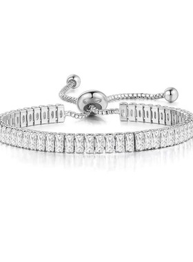 流行款长方形手链镶钻水晶满钻可调节女锆石手饰高级感跨境批发