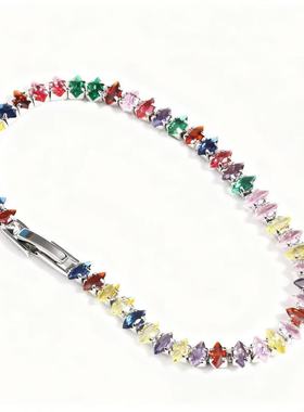 跨境马眼手链电镀轻奢锆石爆闪女式网球水晶手串首饰铜材微镶排钻