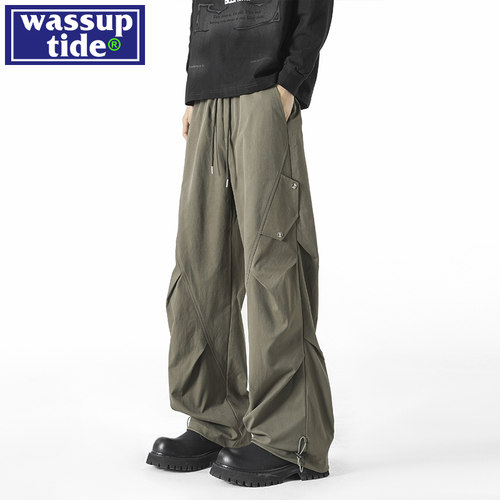 wassup tide直筒伞兵工装裤男春季2025年新款潮牌宽松阔腿长裤子