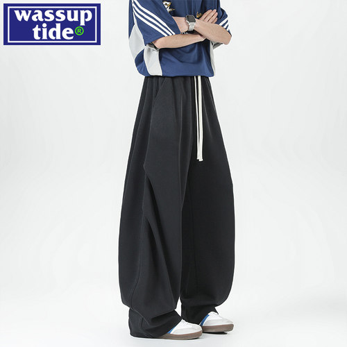 wassup tide美式做旧扎染弯刀裤男夏季新款潮牌直筒宽松伞兵裤子