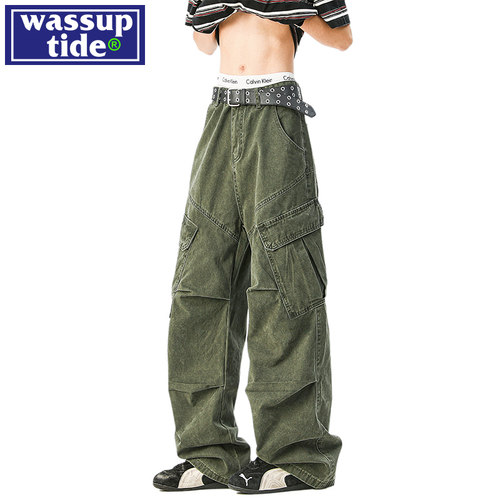 wassup tide伞兵工装牛仔裤男款春季2025年新款潮牌宽松直筒裤子