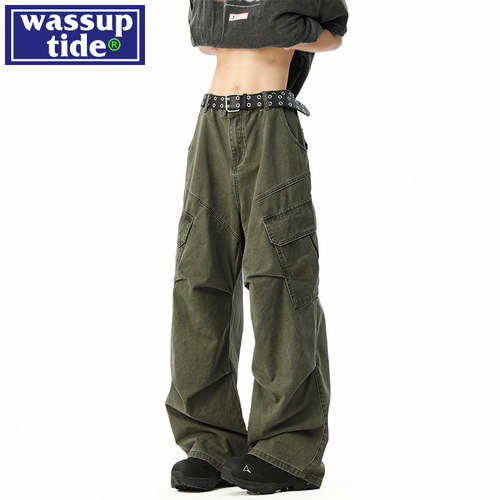 wassup tide水洗伞兵工装牛仔裤男春季2025年新款潮直筒宽松裤子