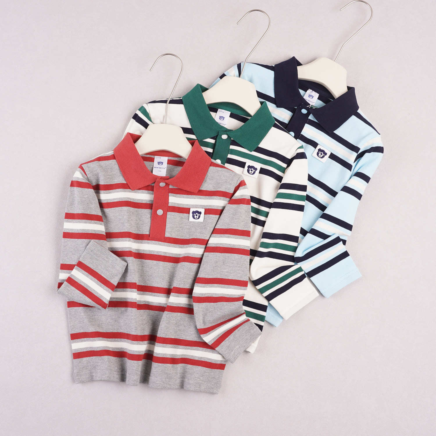 翻领条纹棉打底衫青少年春秋Polo衫长袖上衣男童韩版休闲体恤衫