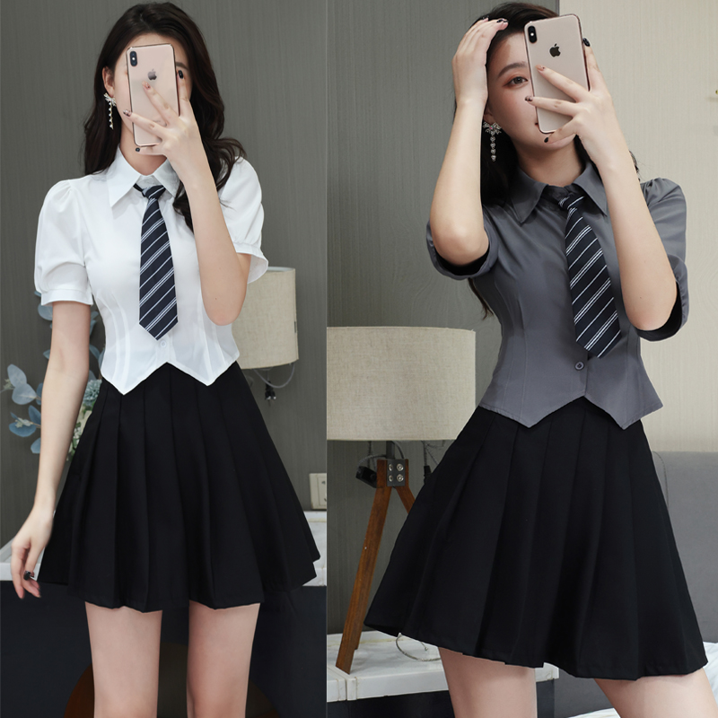 足浴足疗店技师工作服女性感气质高端沐足前台衬衫百褶裙工衣套装