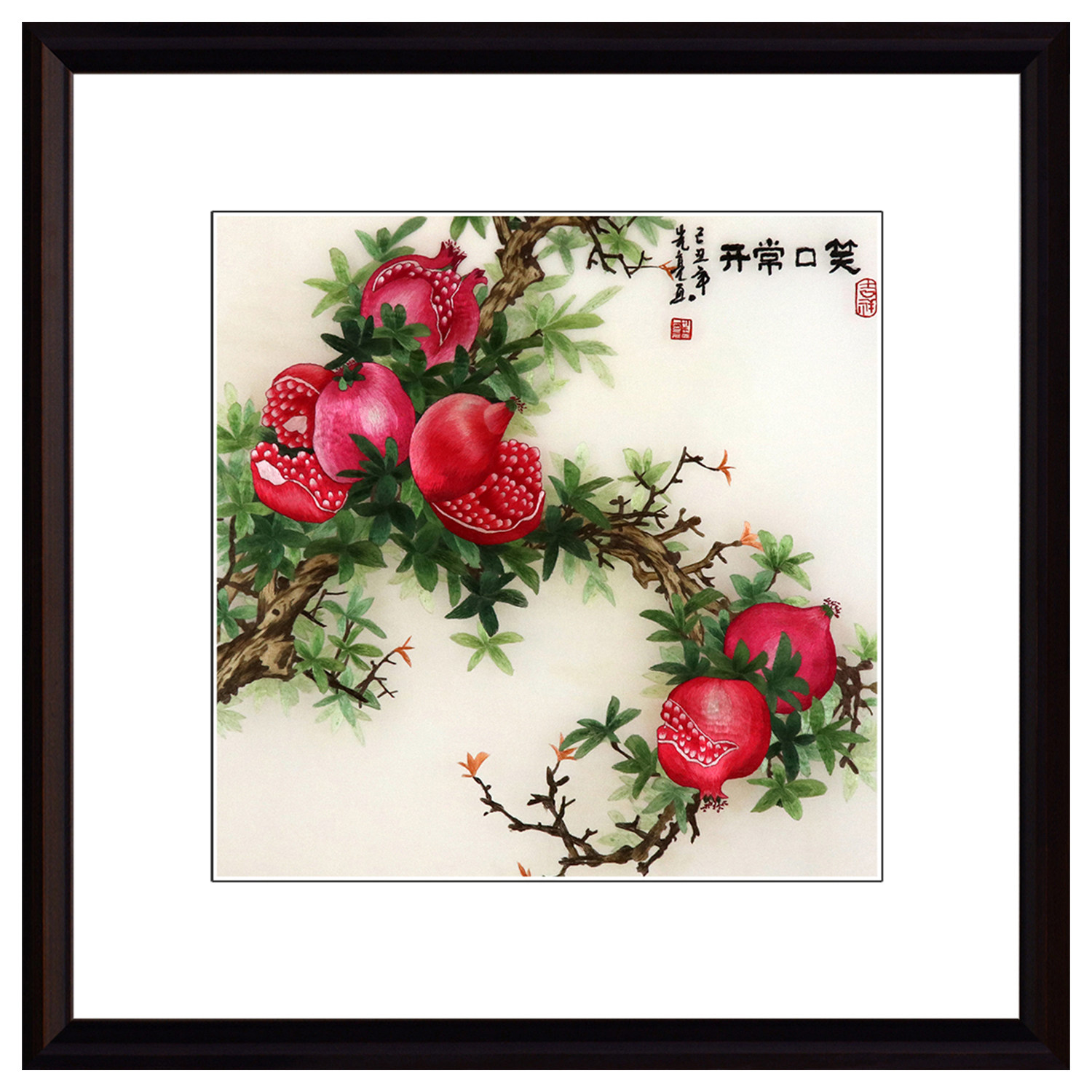 苏绣成品装饰画真丝纯手工中式客厅玄关现代餐厅酒店石榴刺绣挂画