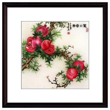 苏绣成品装饰画真丝纯手工中式客厅玄关现代餐厅酒店石榴刺绣挂画