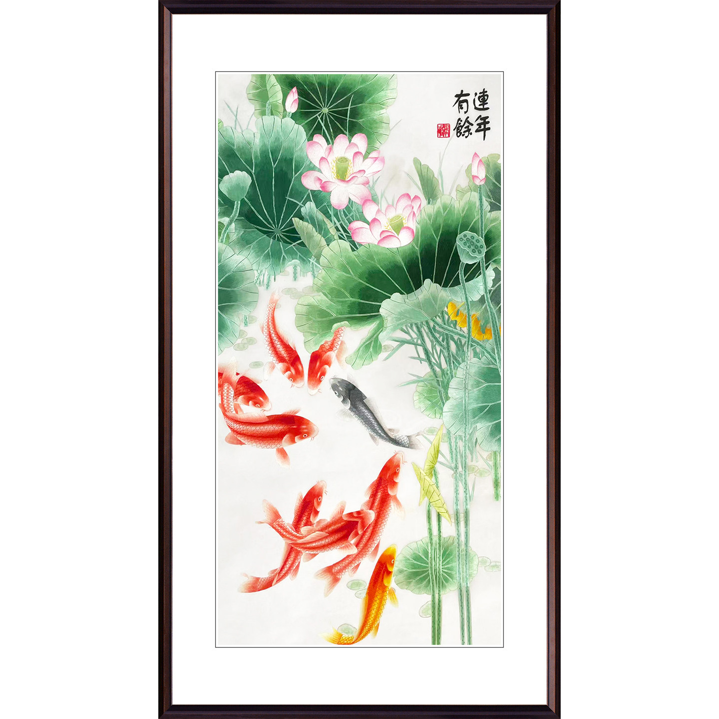 苏绣成品挂画年年有鱼客厅玄关中式现代纯手工刺绣装饰画荷花鲤鱼,居家布艺,苏绣,淘宝优惠券,粉丝福利购,淘宝优惠卷