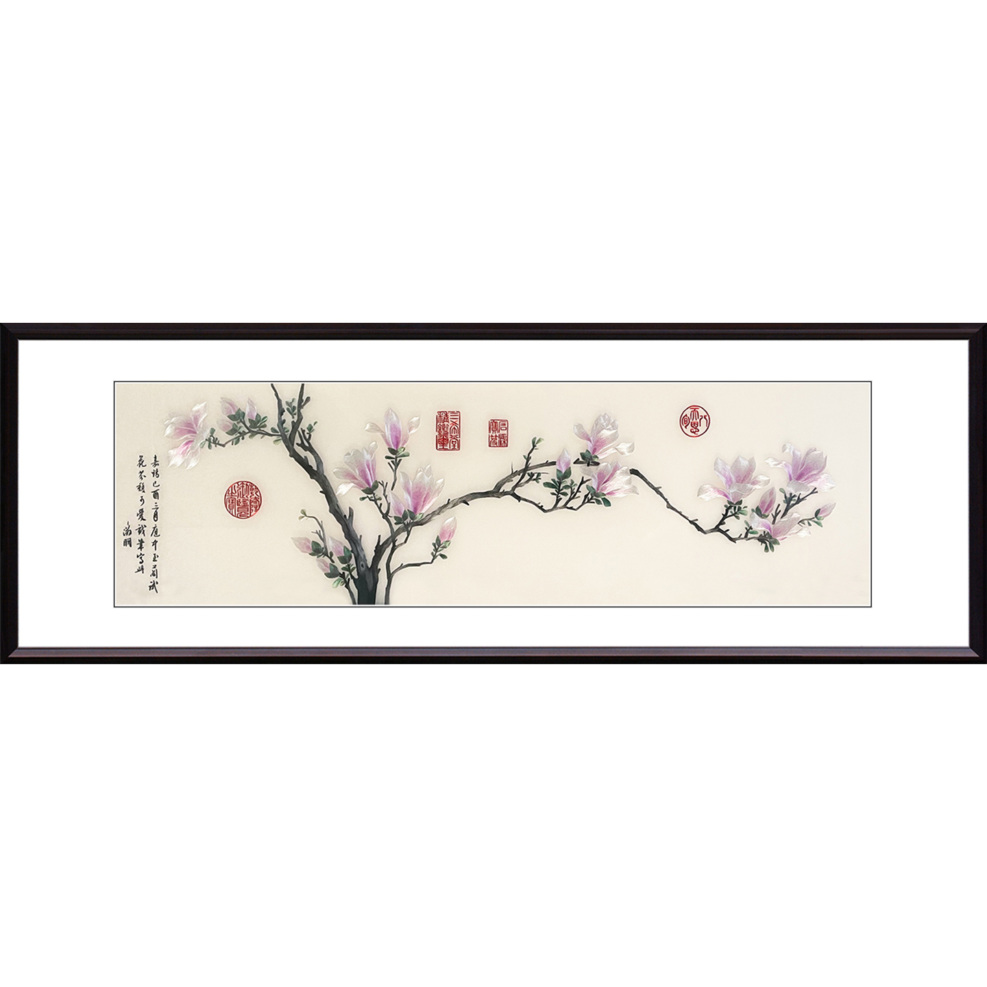 成品苏绣玉兰花鸟精品玄关客厅挂画玉兰花新中式手工刺绣装饰挂画