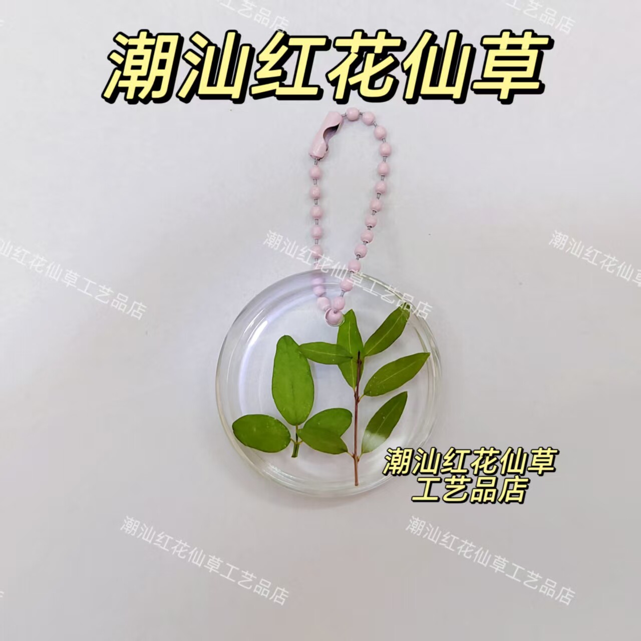潮汕红花仙草标本透明圆形钥匙扣