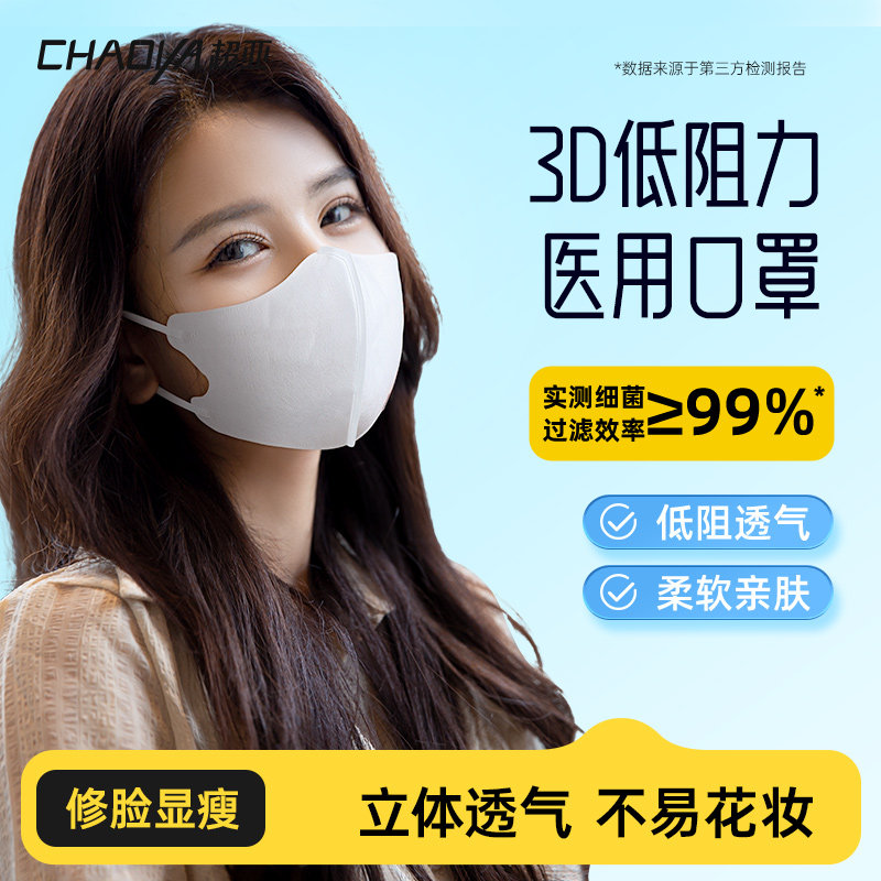超亚低呼吸阻力医用口罩一次性医疗三层防护3d立体独立高颜值正品