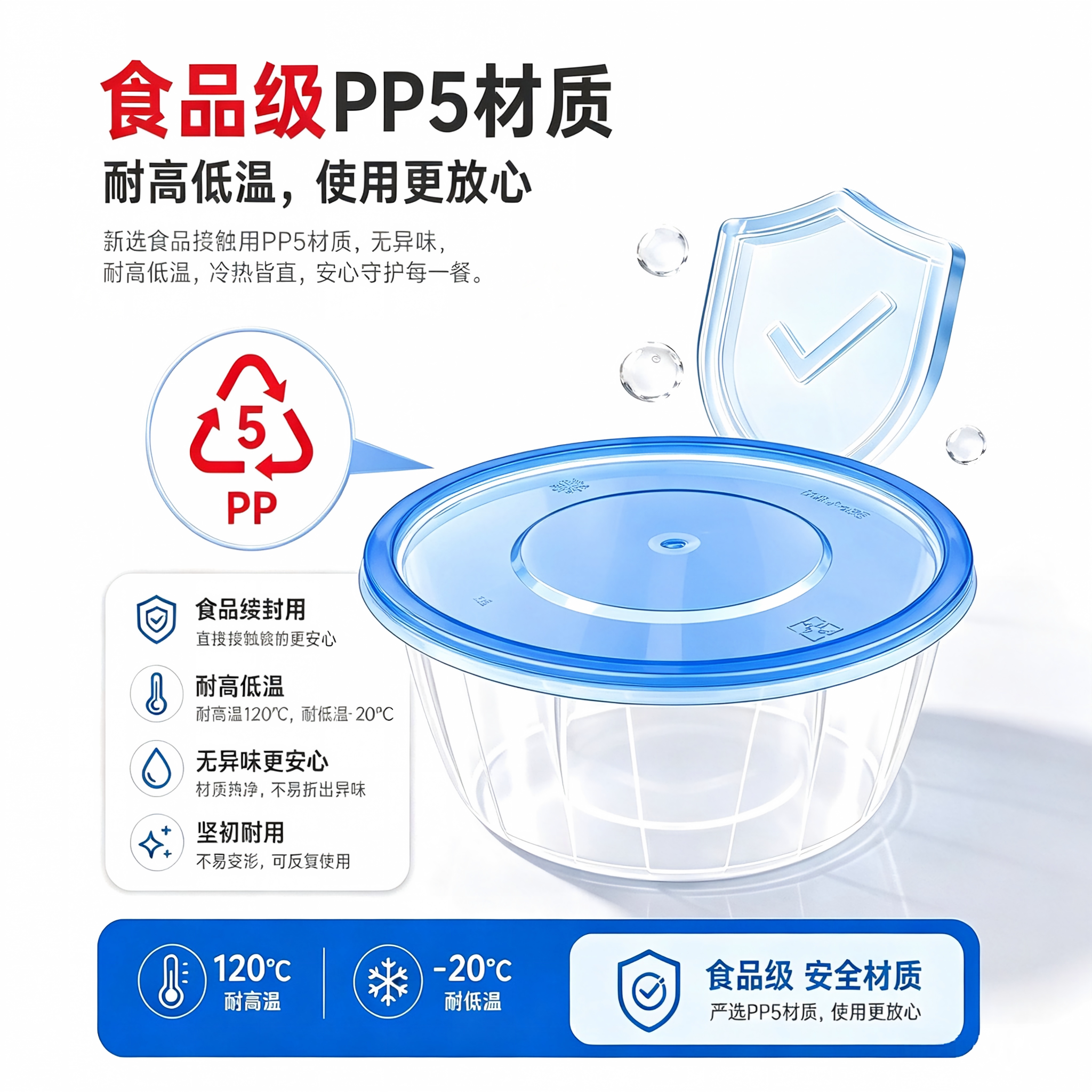 一次性打包盒PP5食品级餐饮家用水果便当快餐盒加厚圆形饭碗带盖图片
