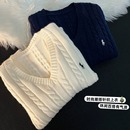 日系复古v领麻花毛衣女秋冬宽松外穿慵懒软糯刺绣针织衫 内搭打底