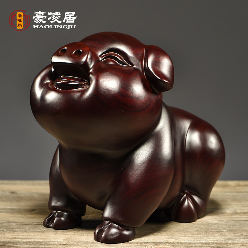 黑檀木雕猪摆件大号实木质十二生肖猪红木客厅家居公司装饰品送礼