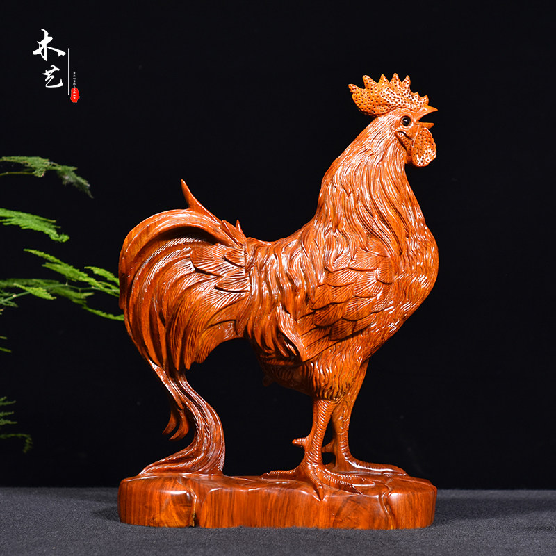 花梨木动物生肖鸡家居客厅工艺品