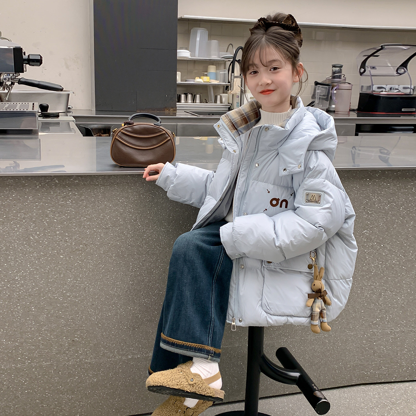 女童羽绒棉服2025年冬季洋气儿童加厚韩版棉衣袄中长款中大童冬装