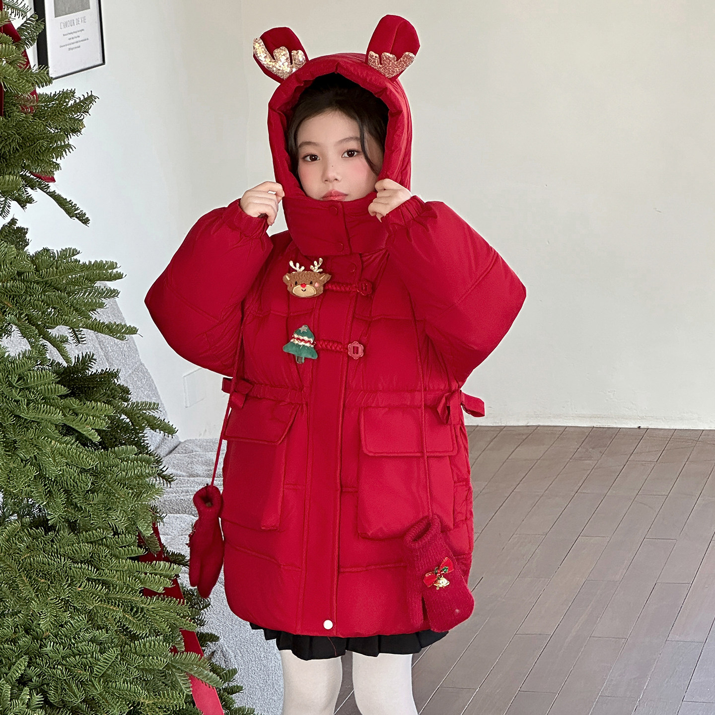 女童冬季加绒棉服儿童拜年服中大女孩手塞棉衣冬装加厚外套棉袄潮